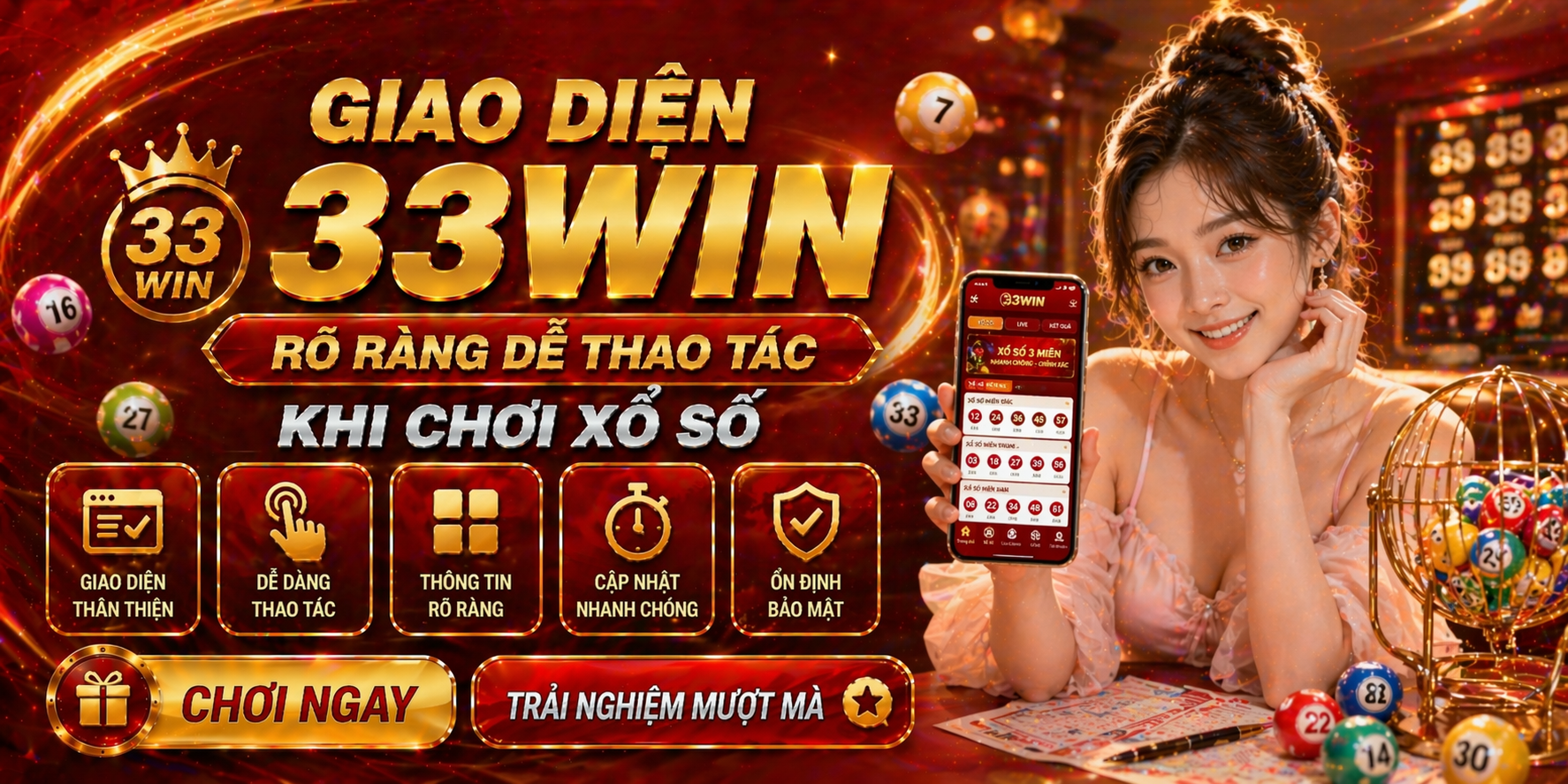 Giao diện 33Win rõ ràng dễ thao tác khi chơi xổ số