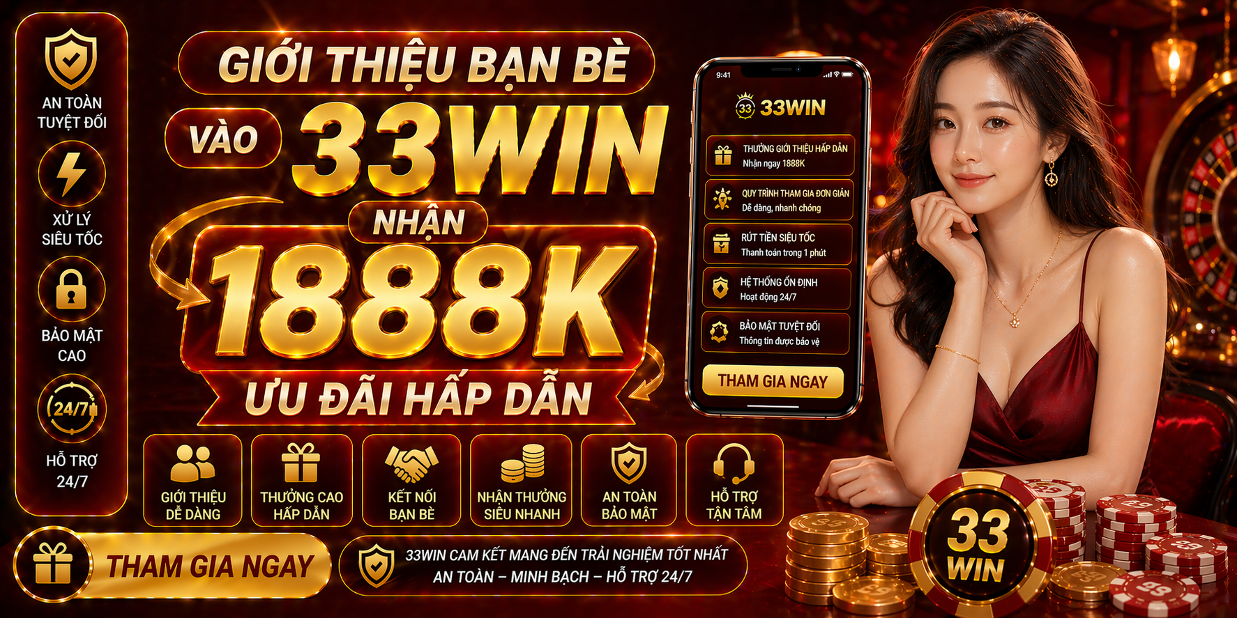 Giới thiệu bạn bè vào 33Win nhận 1888K ưu đãi hấp dẫn