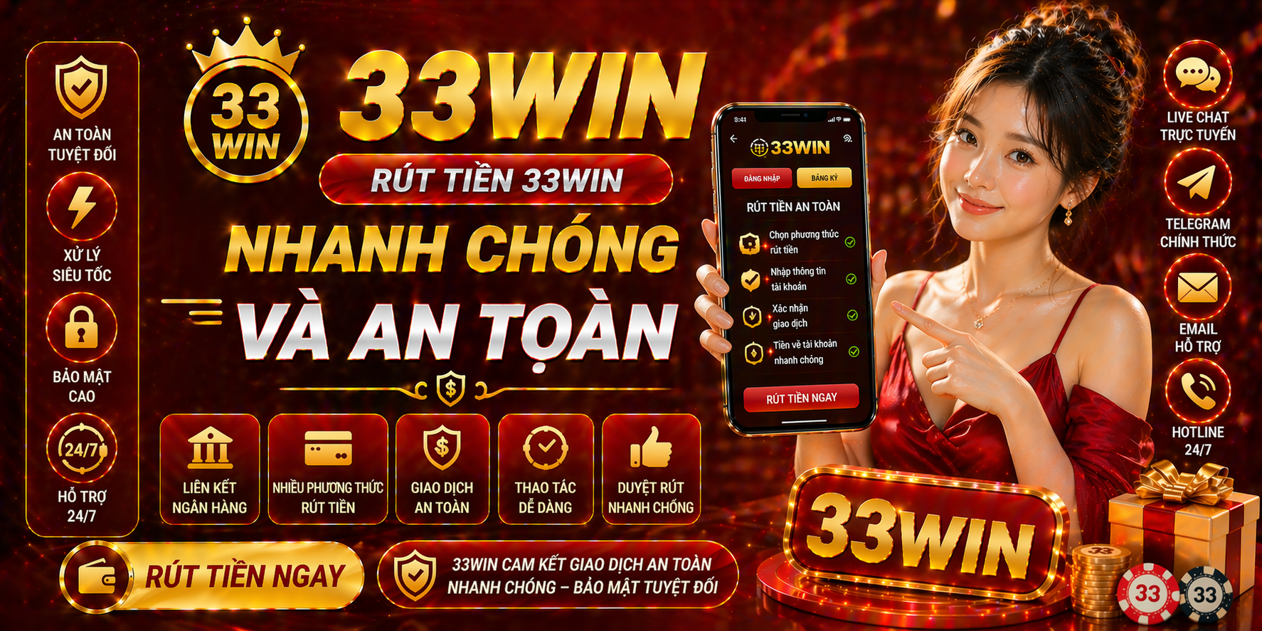 Rút tiền 33Win nhanh chóng và an toàn