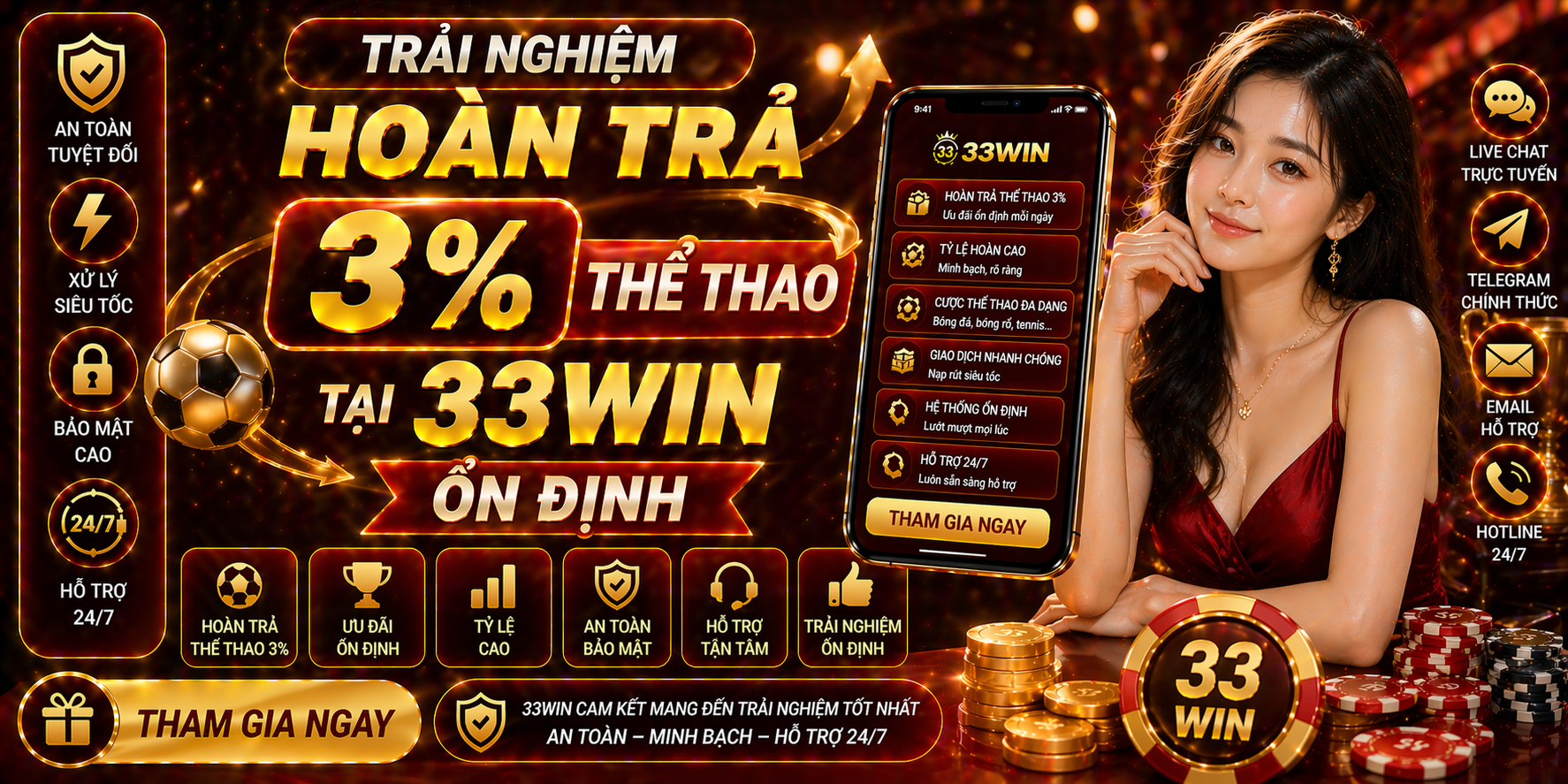 Trải nghiệm hoàn trả 3% thể thao tại 33Win ổn định