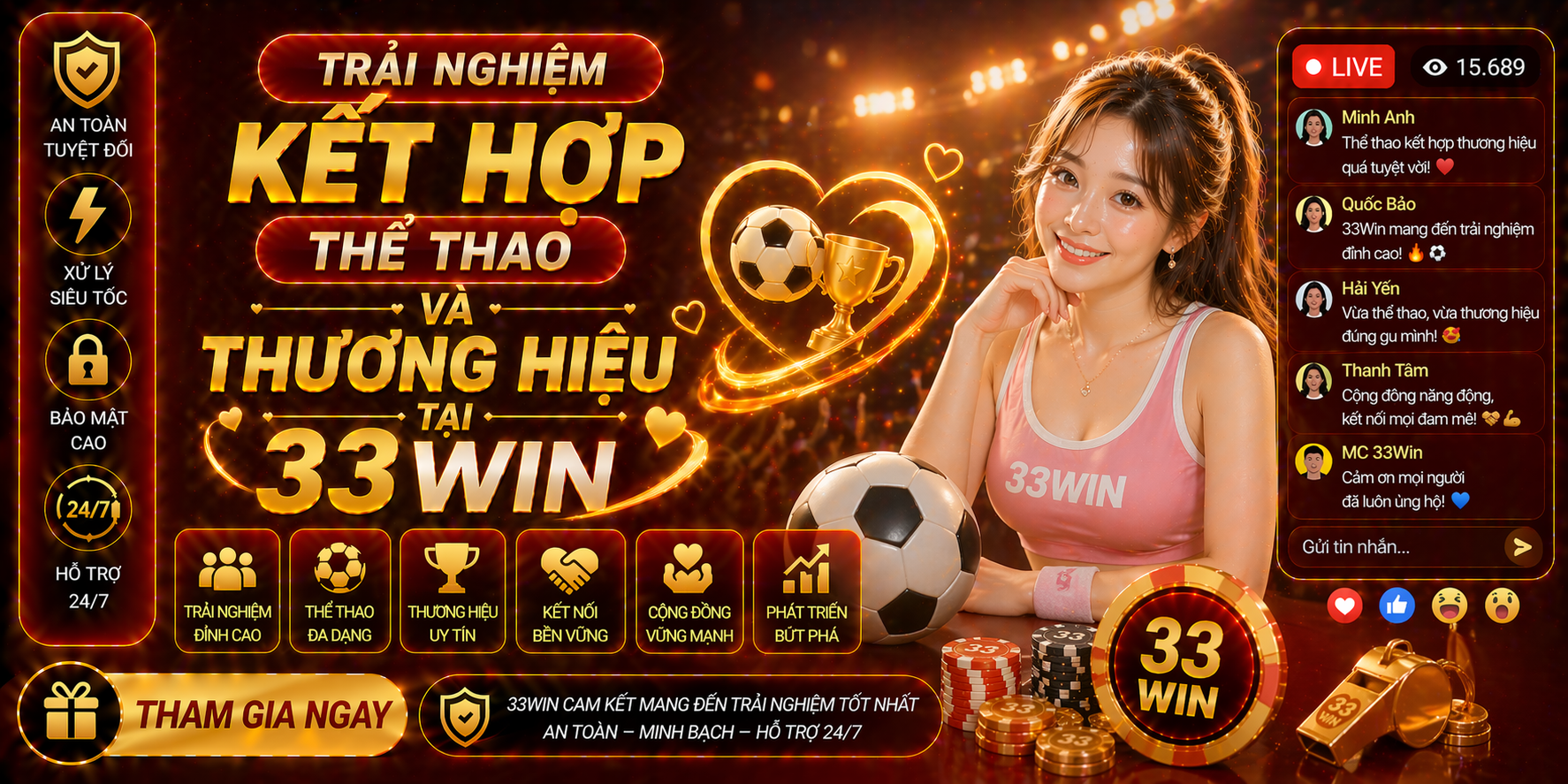 Trải nghiệm kết hợp thể thao và thương hiệu tại 33Win